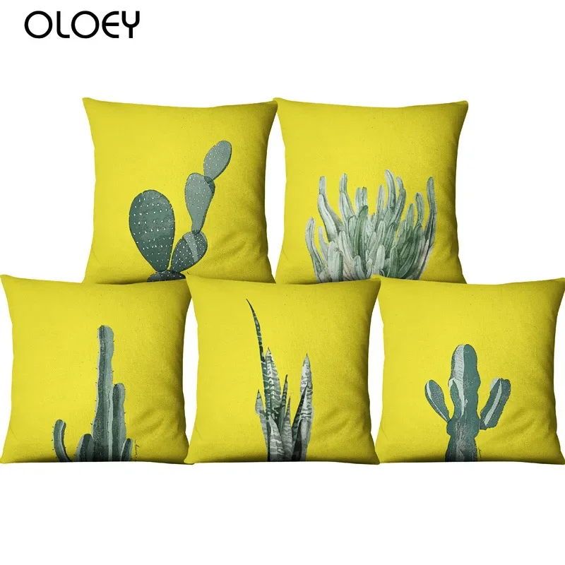 

Succulent Cactus Pattern Square Linen Soft Pillowcase, Size 45cmx45cm Home Bedroom Hotel Car Decoration, Soft and Comfortable .