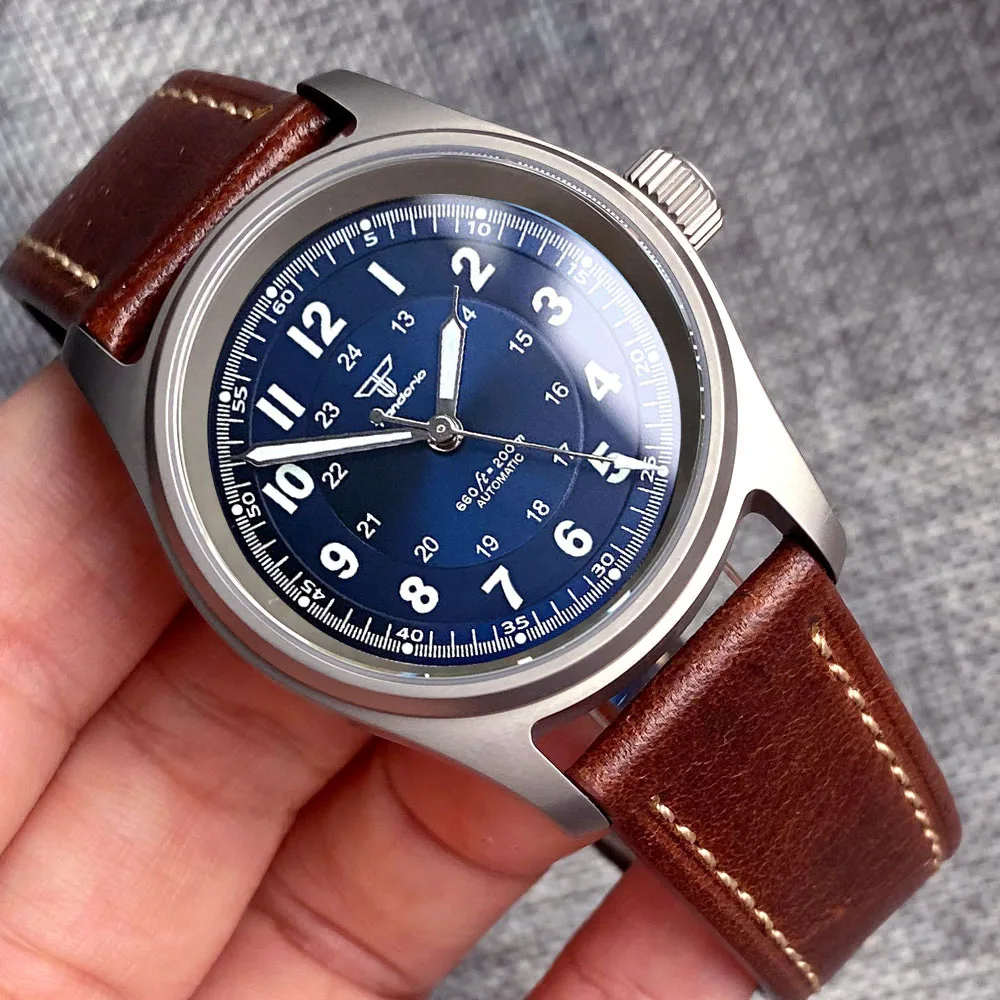 NEW 36mm Titanium Pilot Watch Miyota 8215 Movement 200M Waterproof Dive Mechanical Wristwatch Man Watch Sport Clock Leather Band