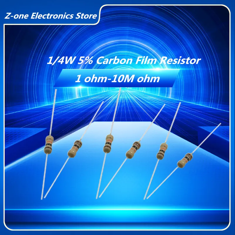 

100PCS 1/4W 5% Carbon Film Resistors 1R-10M 10R 47R 100R 220R 1K 10K 4K7 100K 560K 1M-10M ohm Color Ring Resistance