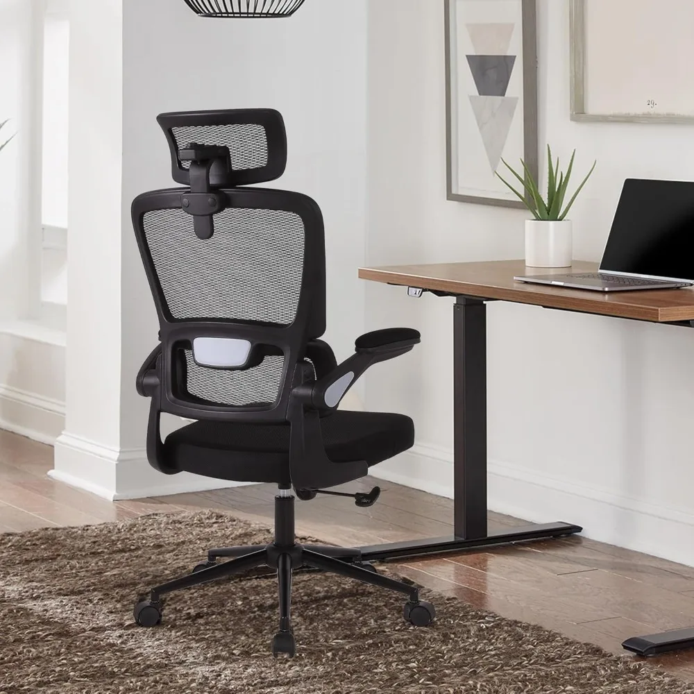 

Ergonomic Office Chair, Adjustable Home Computer Desk Chair with Lumbar Support, Headrest, Flip-Up Armrests