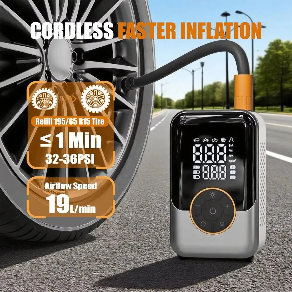 

Intelligent Car Air Pump LED Display Quick Charging Electric Air Pump USB Rechargeable Multi-Function Wireless Air Pump