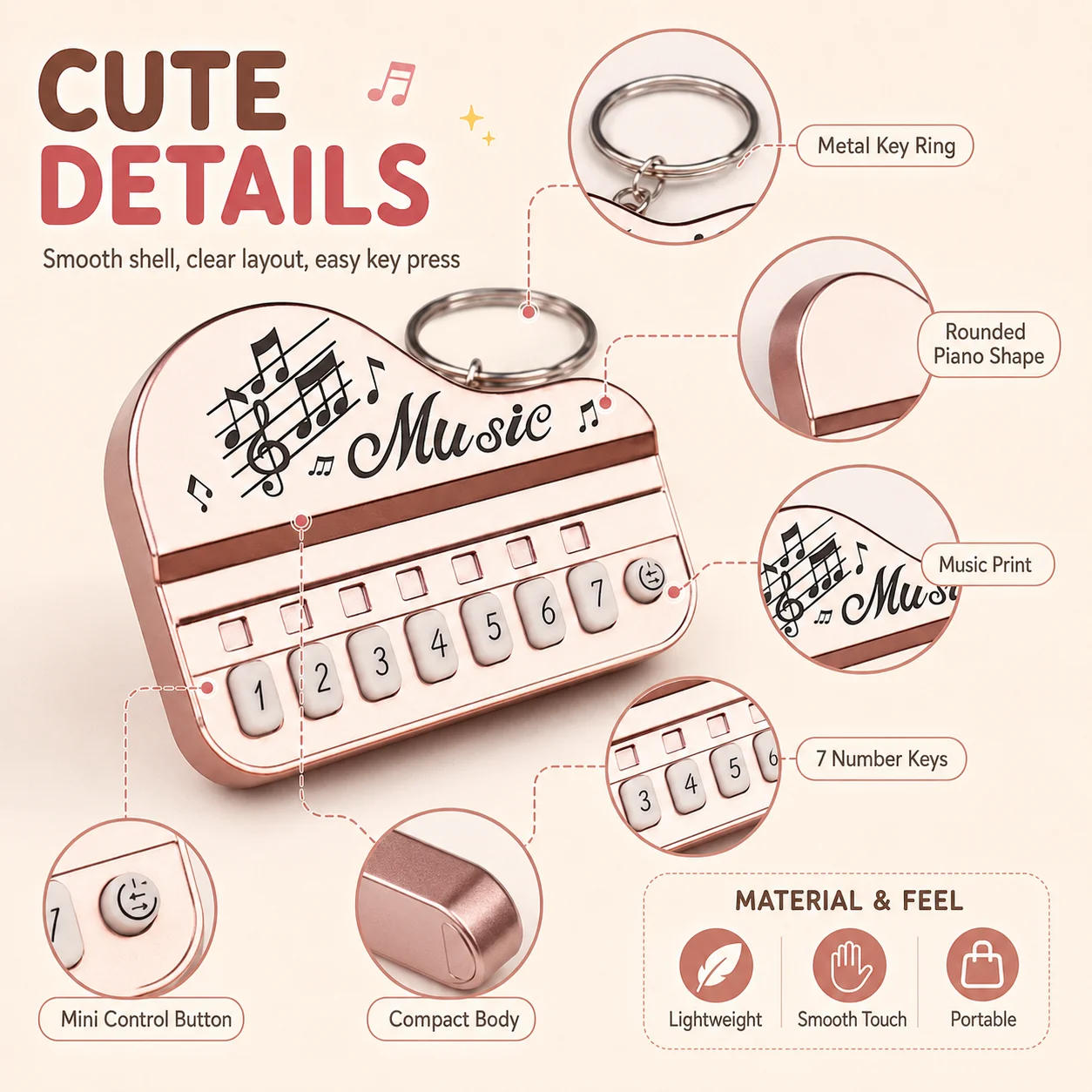 Holiday Light Up Mini Music Piano Key Ring Compact Melody Accessory Stylish Backpack & Key Decor Pendant 1/2/3 PCS