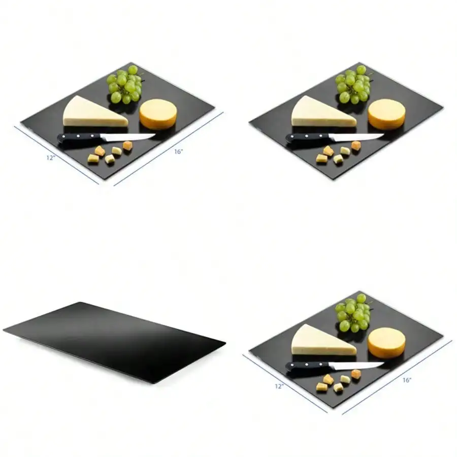

12×16" Tempered Black Glass Cutting Board: Scratch/Heat/Shatter Resistant, Dishwasher Safe