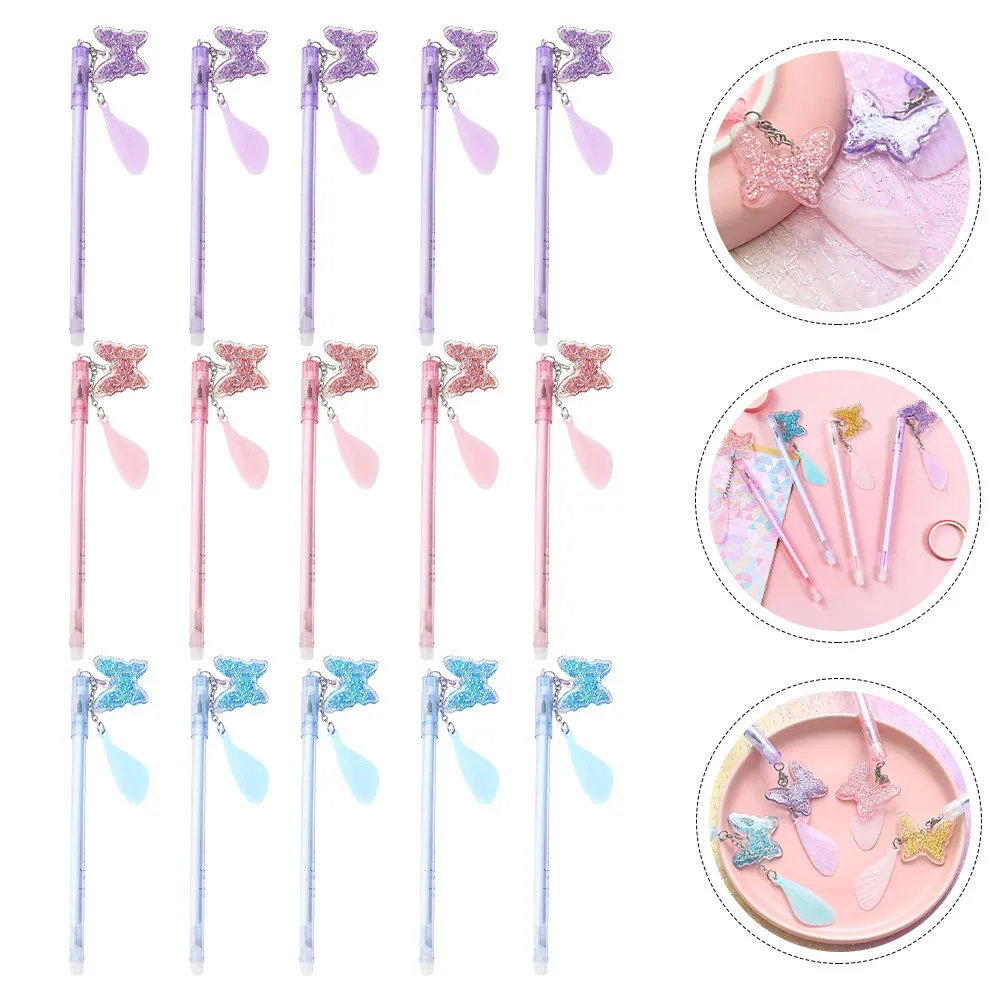 

15Pcs Butterfly Pendant Gel Pens Premium Plastic Comfort Grip Water-Based Ink for Writing Journaling Drawing Students School