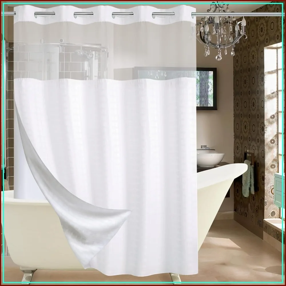 

Luxury White Shower Curtain with See-Through Top Window, Waterproof & Washable, 71x74 Inches