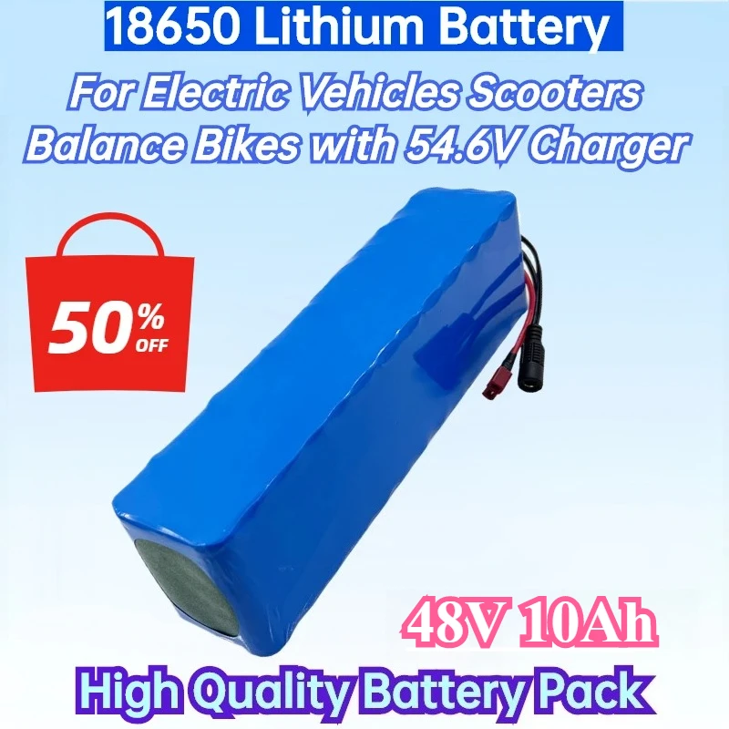 

18650 Lithium Battery Pack 13S3P 48V 10Ah Rechargeable Battery for Electric Vehicles Scooters Balance Bikes with 54.6V Charger