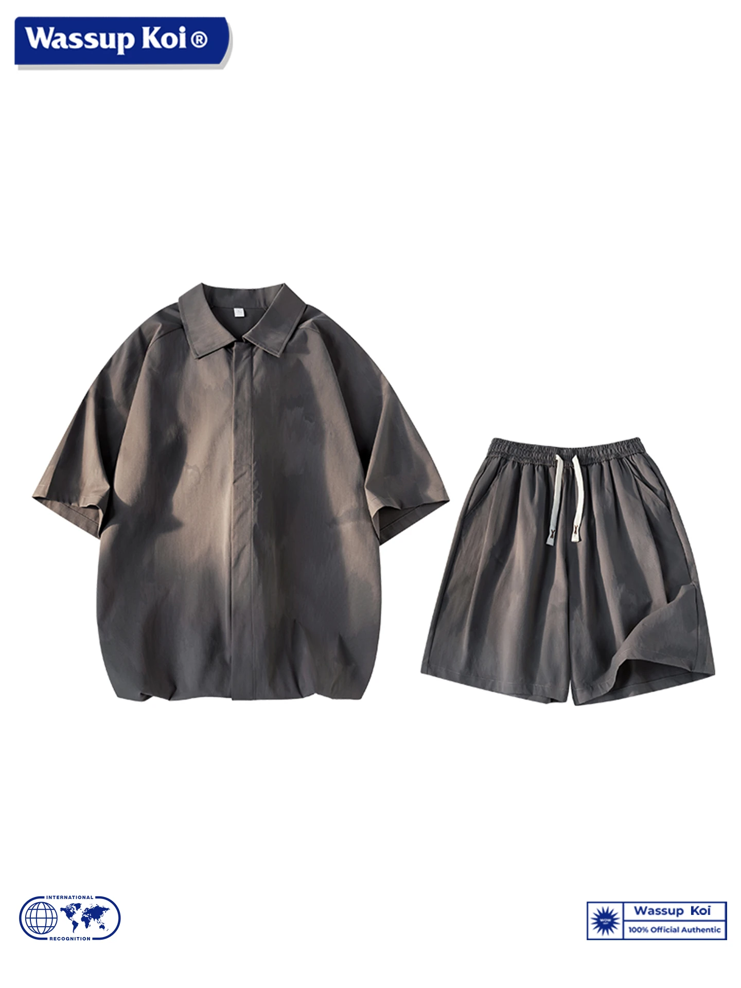 wassup-koi-casual-summer-short-sleeve-collared-set-for-teens-men's-black-sporty-style-polyester-fiber-100-t-shirt-and-shorts