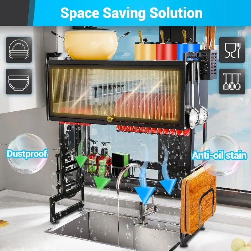 Dish Drying Rack, 25.6 inch, Over The Sink Dish Drying Rack Small for Kitchen Counter Multiple Dishes Flatware&Utensil Organizer