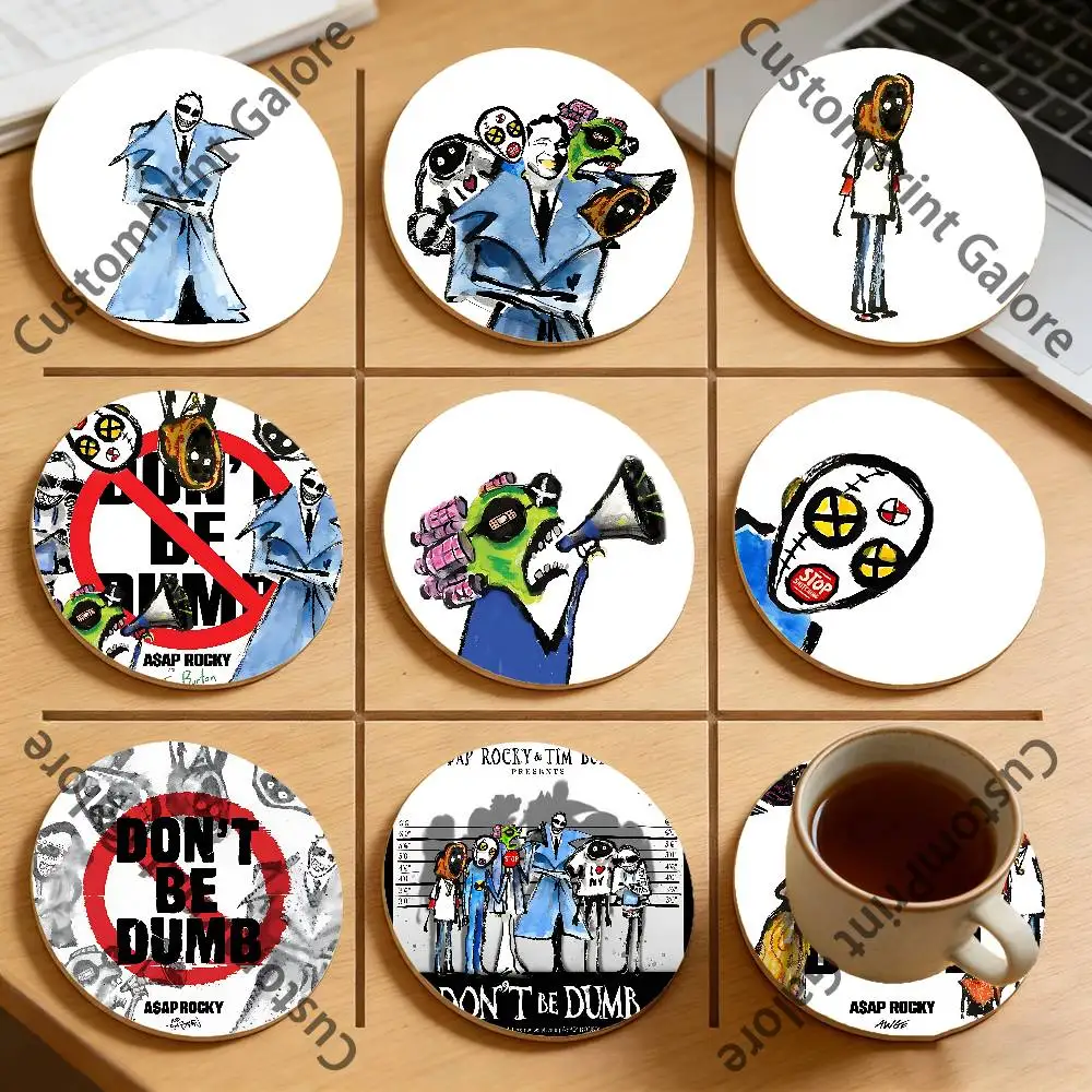 

A-Asap R-Rocky Dont Be Dumb Round Pine Coasters Durable Reusable Beautiful Home Decor Non-Slip Water-Resistant