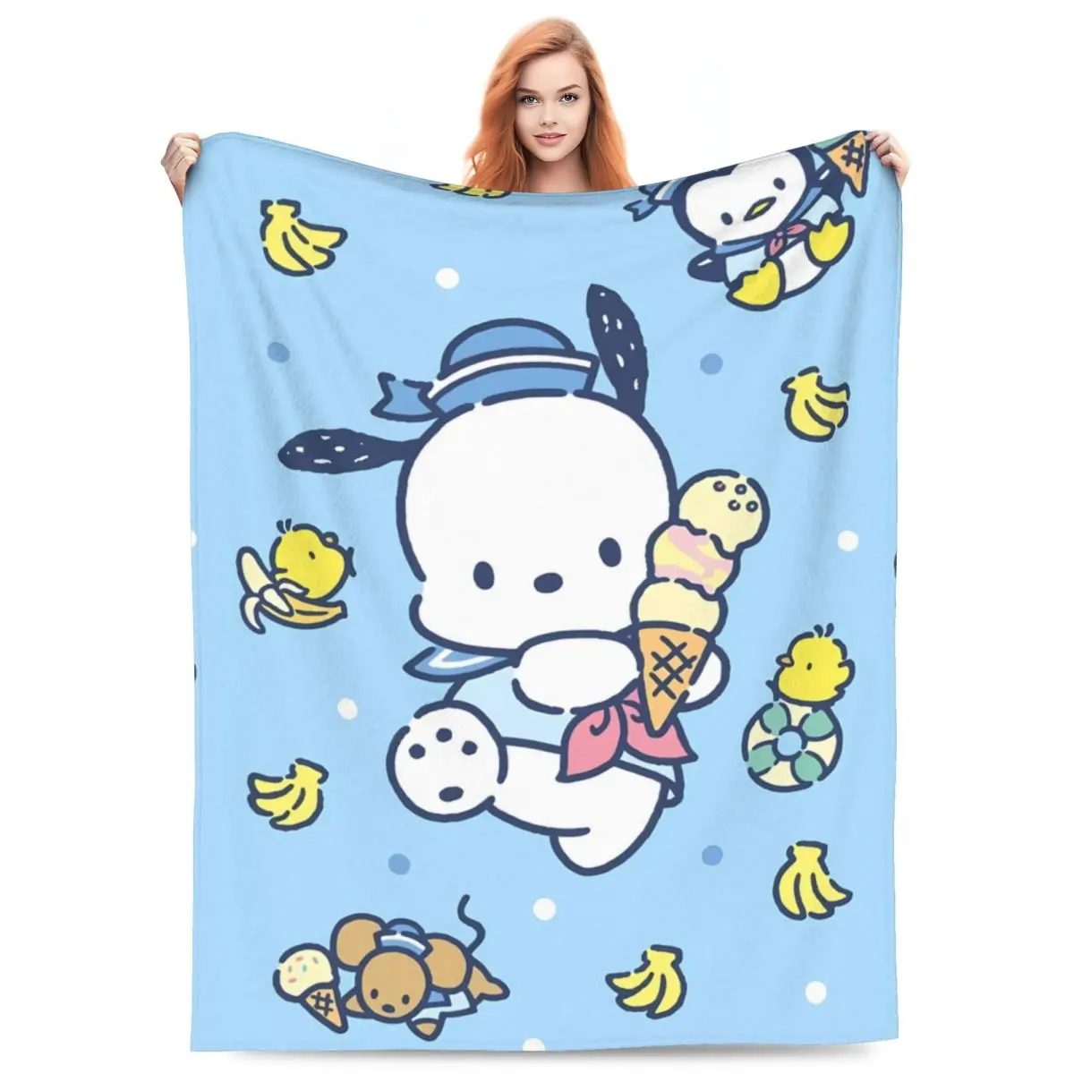 Pochacco Soft Blanket Sanrio Travel Plush Throw Blanket Fashion Bedroom Flannel Bedspread Sofa Bed Cover