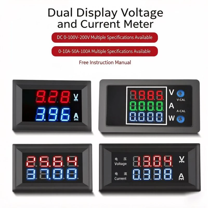 LIZAO DC 0-100V/200V Digital Voltage Current Power Meter 10A/50A/100A Dual Display Panel Meter