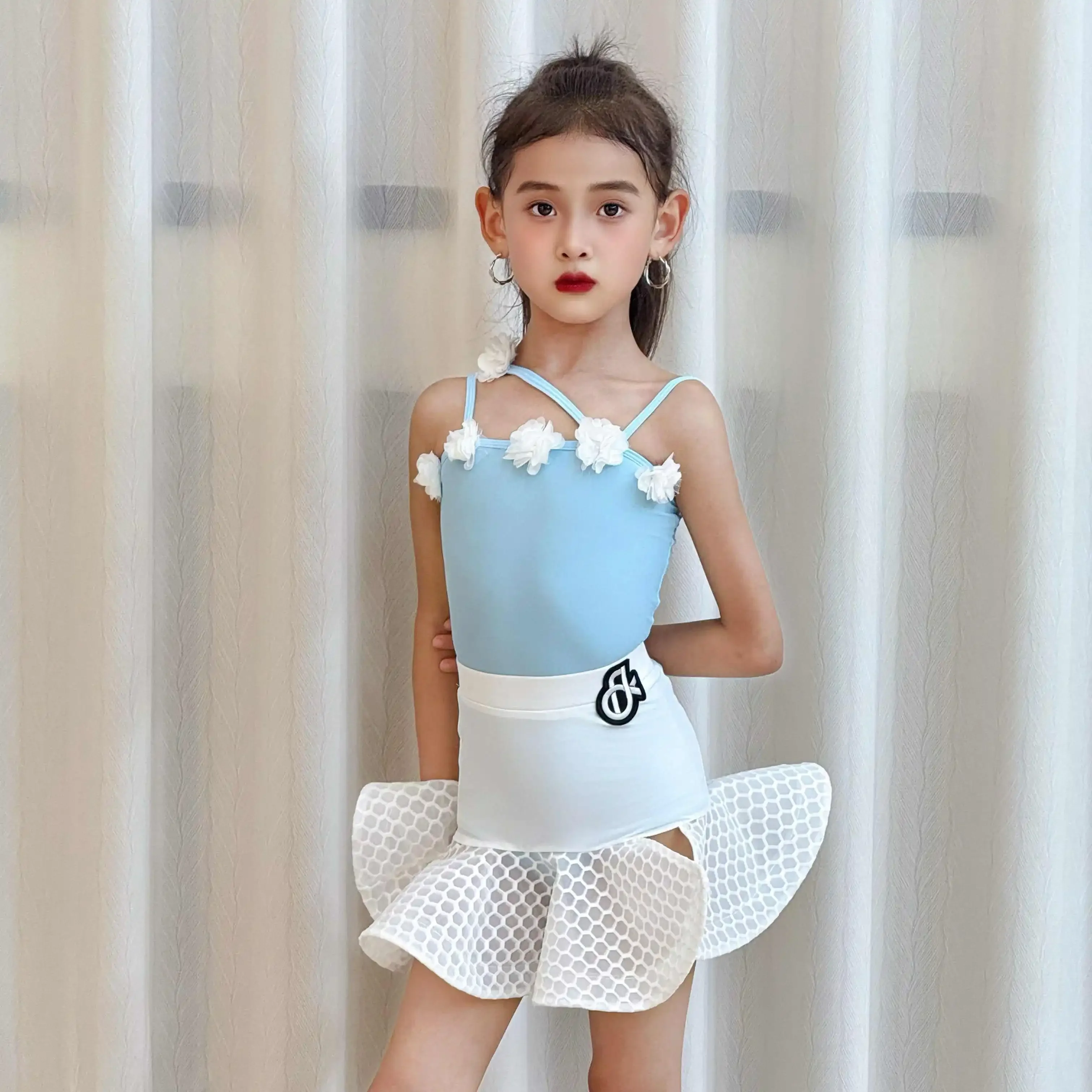 ファッションガールズサンバラテンダンス競技衣装子供ラテンダンス服子供社交ダンスパーティードレス