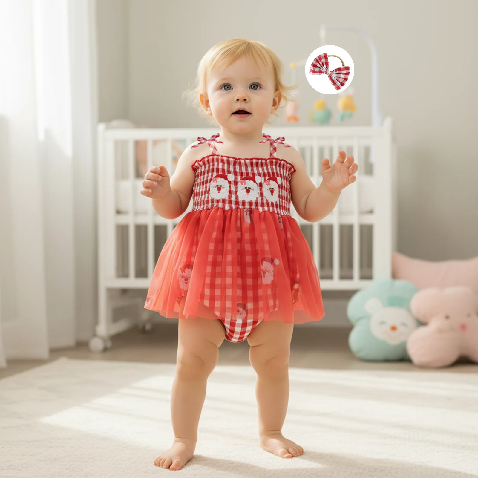 ViSgogo Baby Girls Christmas Outfit Sleeveless Santa Claus Embroidery Romper Dress with Headband