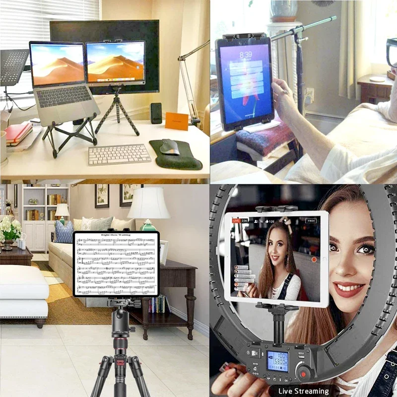 Universal Tablet Phone Tripod Mount Tilt Adjust 360°Rotating Stand Holder Clip for IPad Mini Air Pro 12.9 Xiaomi Huawei Pad Vlog