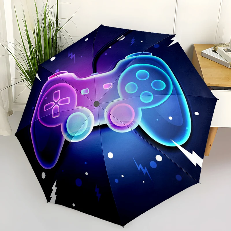 Colorful Game Controllers Folding Umbrella Auto-Open Design 8 Iron Ribs Plastic Handle Foldable Sunshade Perfect Christmas Gifts