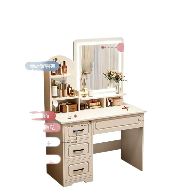 Modern European Dressing Table with Integrated Makeup Desk Simple Bedroom Vanity Dresser Compact Storage Unit for Small
