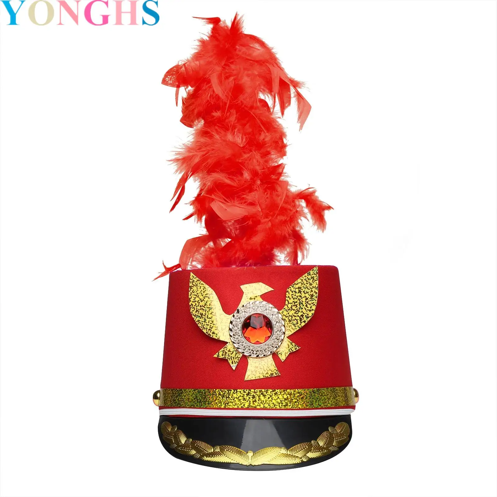 

Orchestra Commander Hat Halloween Cosplay Badge Gold Decor Ceremonial Top Hat Drumband Cap for Stage Performance