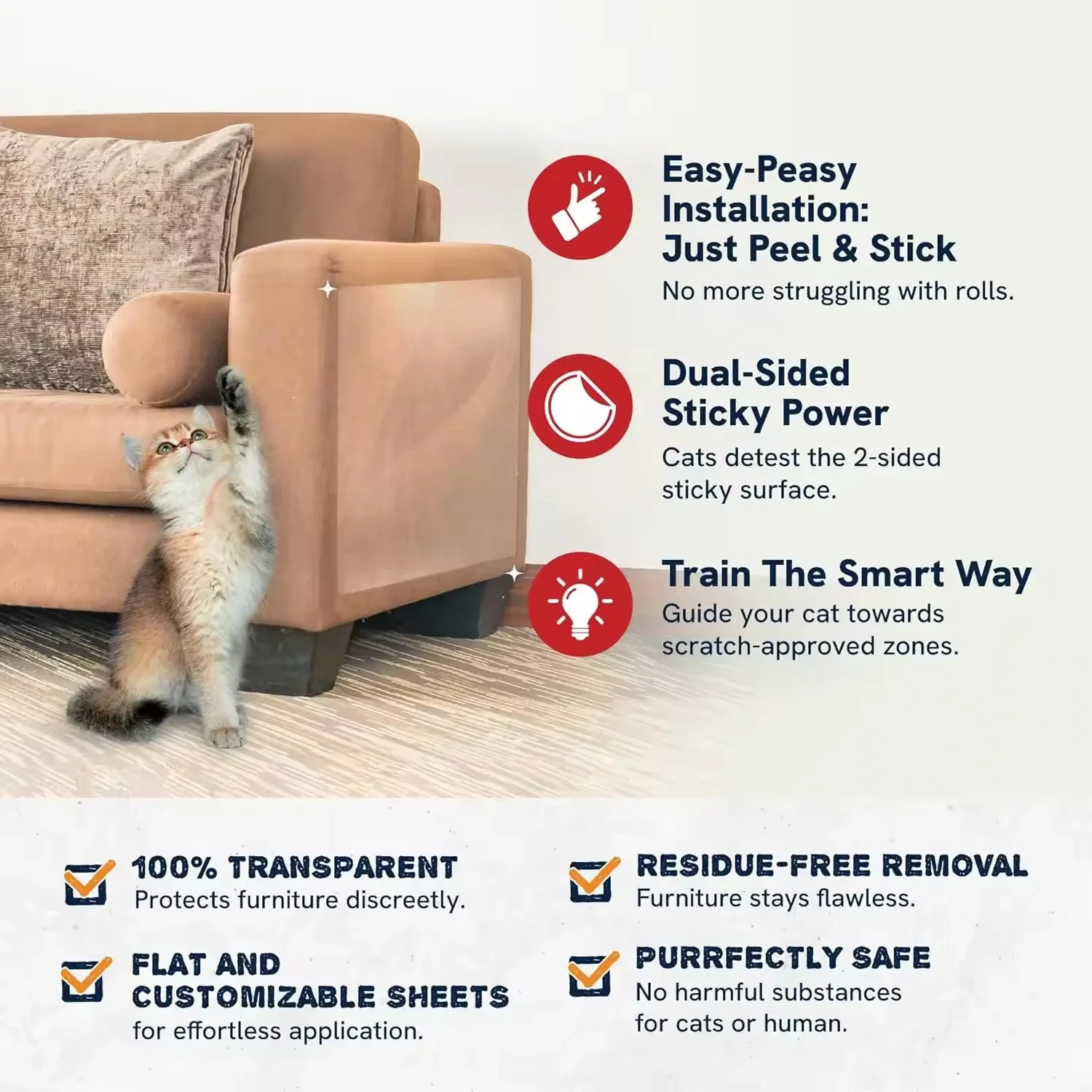 Cat Scratch Deterrent Tape Furniture Protectors From Cats Transparent Self-Adhesive Pet Training Tape for Sofa Furniture Sticker