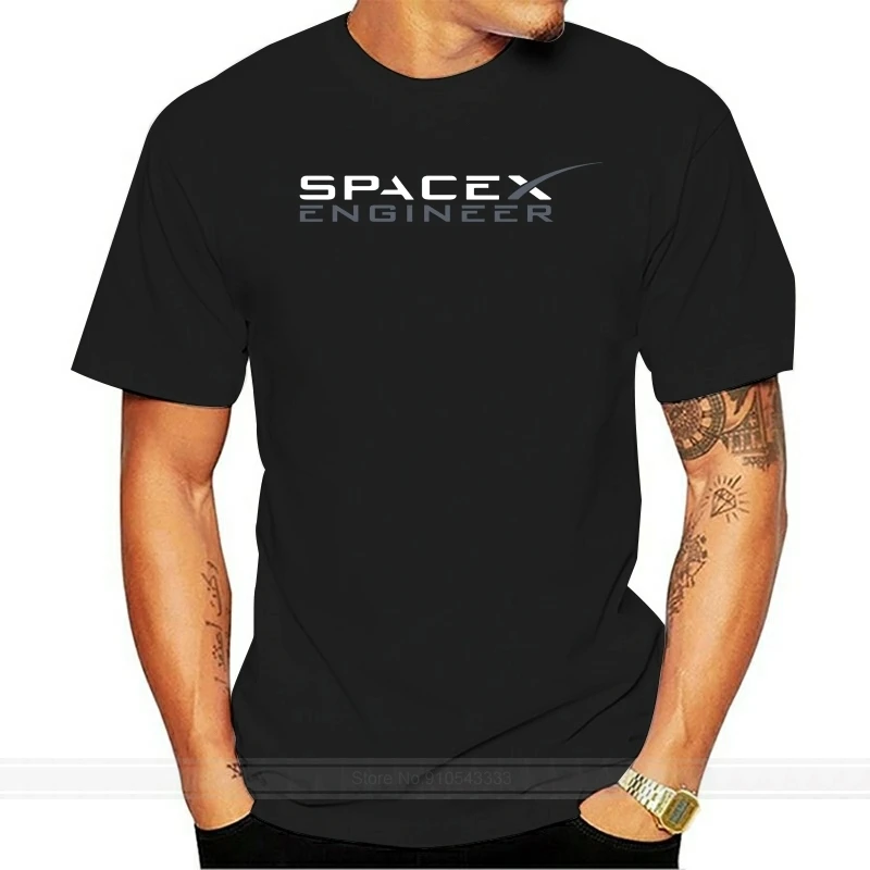 Koszulka SpaceX Elon Musk Engineer Czarna bawełna Wszystkie rozmiary Modna marka 100% bawełna T-shirty z nadrukiem i okrągłym dekoltem tanie