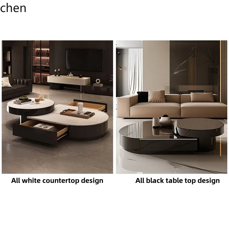 HT telescopic coffee table living room high-end tea table small apartment creative high and low rock slab tea table household
