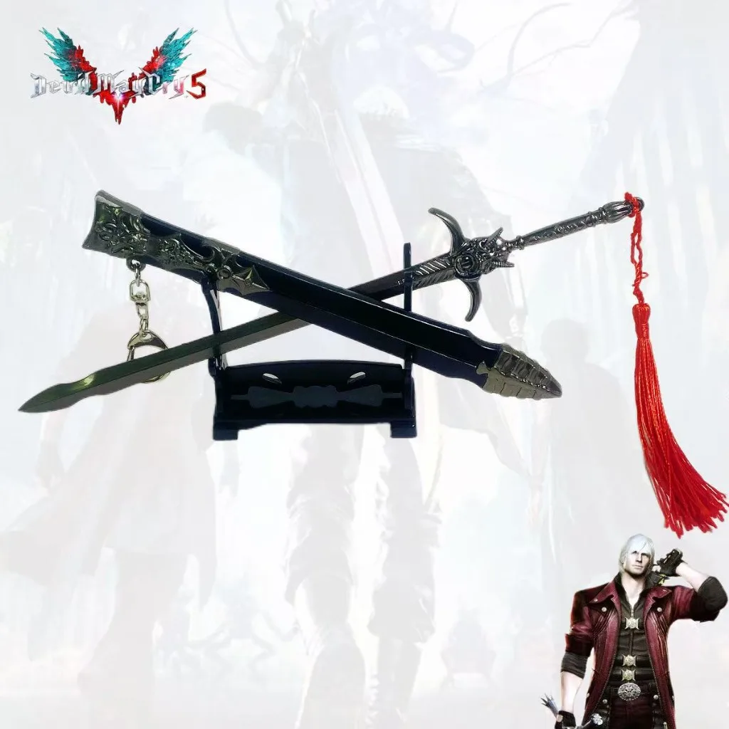 

8-дюймовая металлическая модель меча Дантэ из Devil May Cry (Rebellion), незаточенное черное лезвие, красный кисточный декор, реквизит для аниме-косплея, подарок