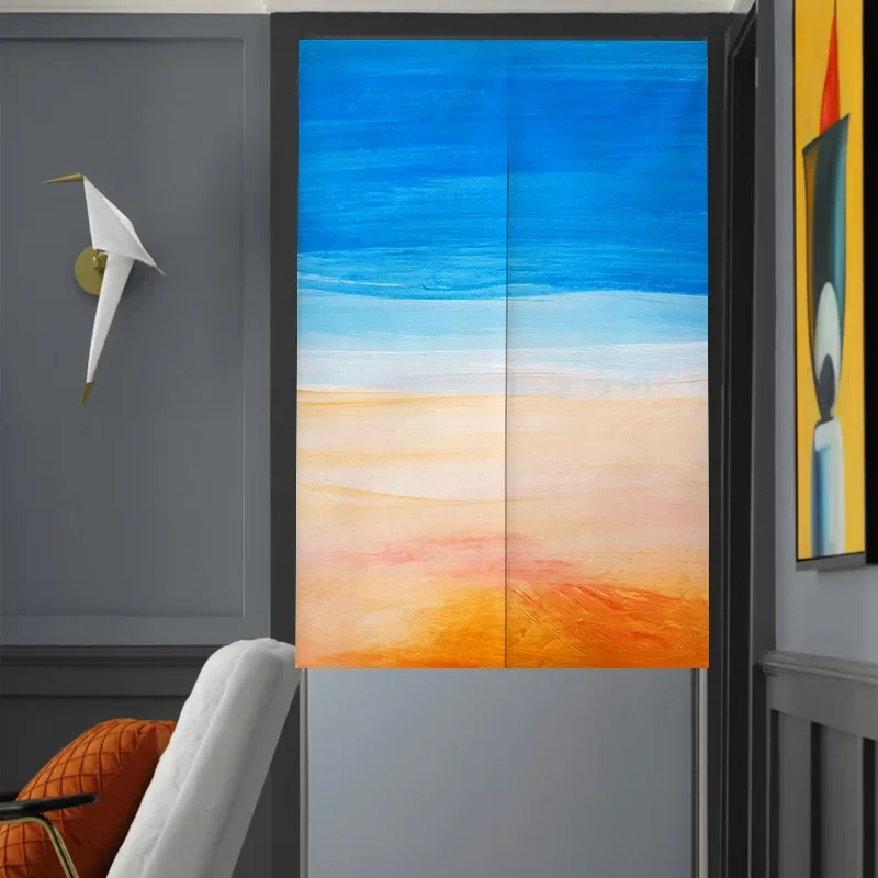 Colorful Abstract Beach Doorway Curtain Short Kitchen Curtains Oil Painting Drapes Cafe Bedroom Home Entrance Decor Door Curtain