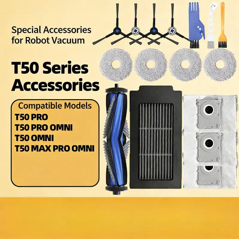 

Consumables & Accessories for Ecovacs T50 PRO Robot Vacuum:Dust Bag,Mop Cloth,Cleaning Solution,Rolling Brush,Side Brush,Filter