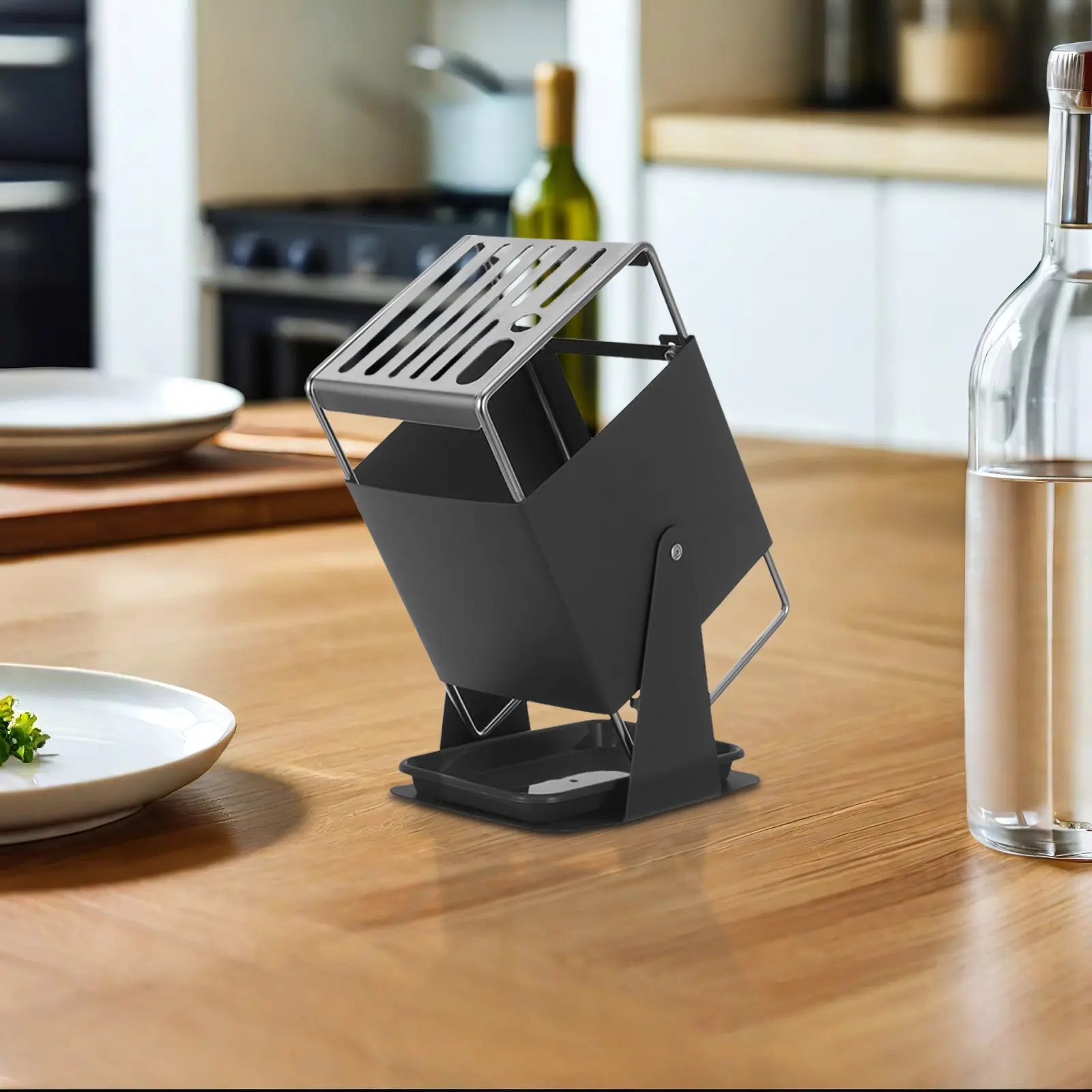 Rotating Stainless Steel Knife Block Organizer Space-Saving Countertop Knife Storage Stand Separation Kitchen