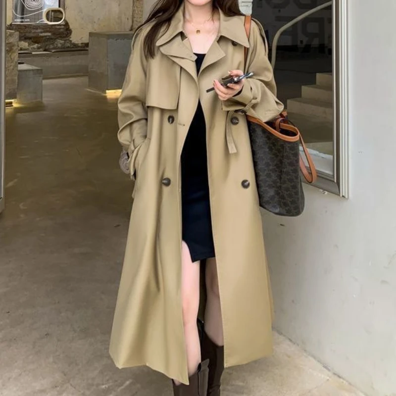 

Trench Coats Women Casual Jackets Lace Up Coat Button Pocket Long Flying Sleeves Turn Down Collar Loose 2025 Spring Autumn