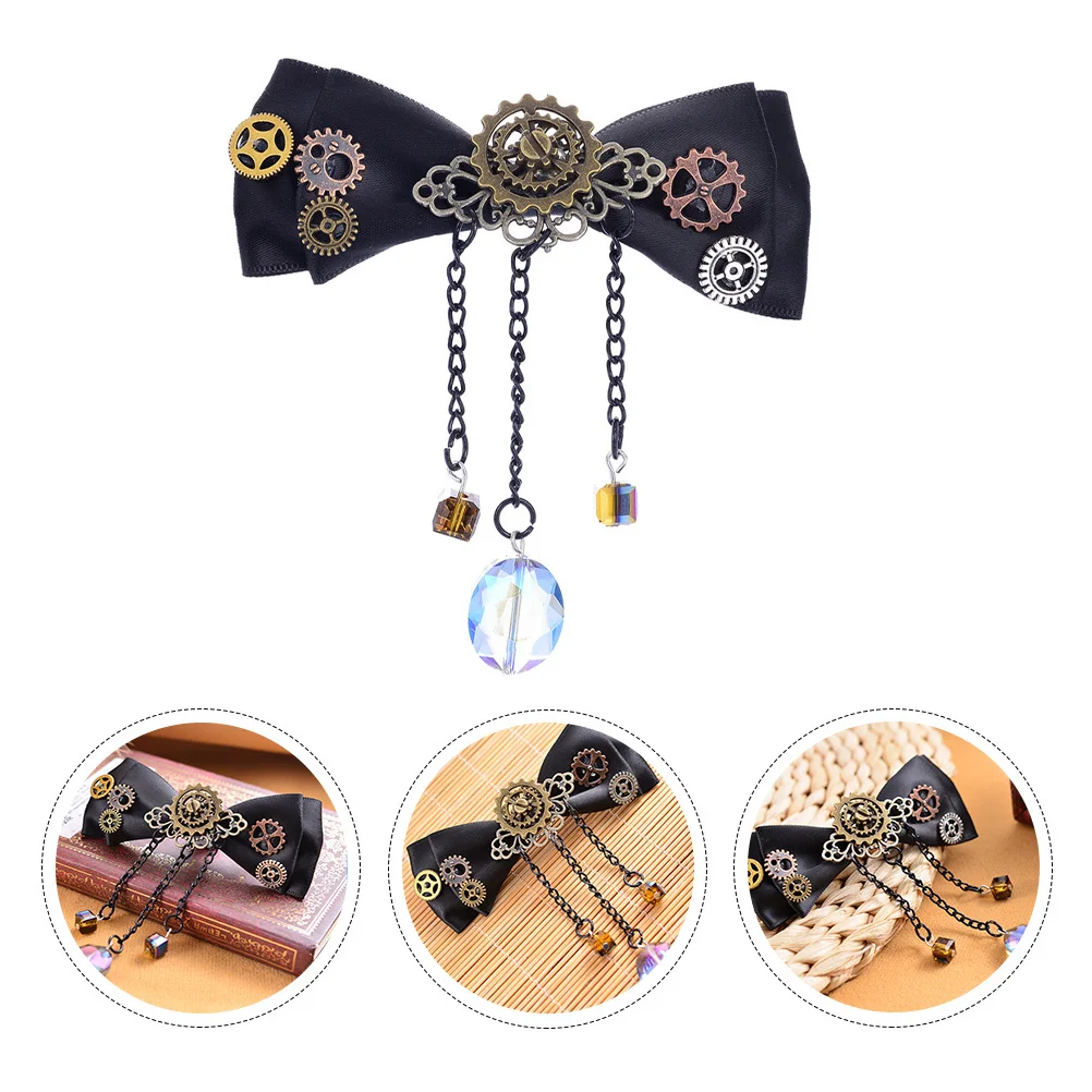 

Steampunk Gear Duckbill Hair Clip Premium Fabric Stylish Bowknot Barrette for Weddings Parties Photography Unique Hair