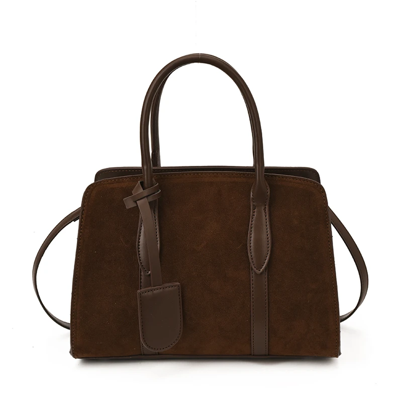 Retro Faux Suede Hand-held Top-handle Boston Bags for Women 2025 Autumn New Style Pure Color Large Capacity Shopper Shoulder Bag
