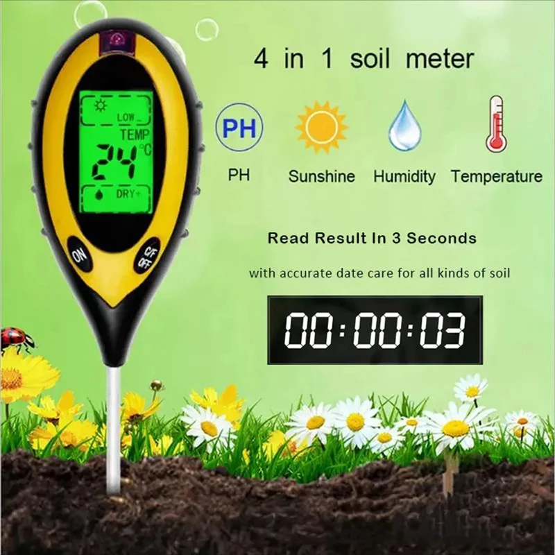 Nieuwe Bodem pH Meter 3 in 1/4 in 1 PH Licht Vocht Zuurgraad Tester Bodem Tester Vochtmeter Plant Bodem Tester Kit voor Bloemen