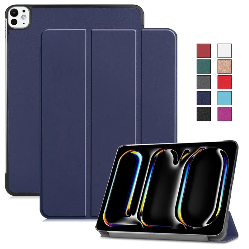 

Роскошный деловой кожаный чехол для планшета с рисунком для IPad Pro11 2024, чехол тройного сложения, магнитный ударопрочный защитный чехол из искусственной кожи на ощупь