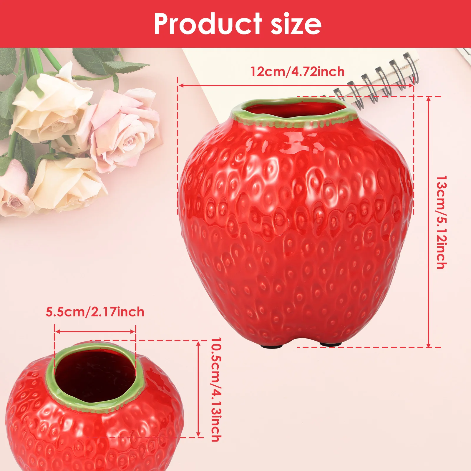 Strawberry Vase Ceramic Flower Vase Decorative Ceramic Vase Cute Strawberry Shape Vase Unique Vase for Flowers Realistic