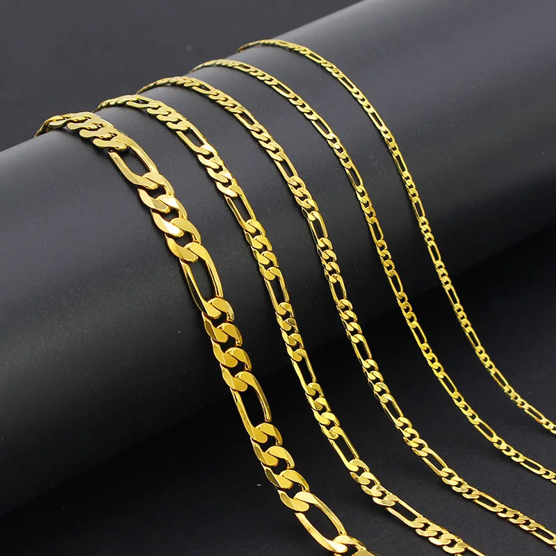 

Luxury 24K 9999 Pure Gold real gold Men's and Women's Figaro Chain Necklace Three to One Mother Chain 60CM Necklace