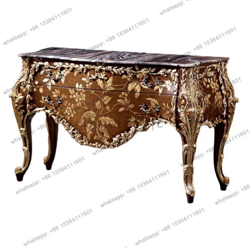French court style luxury carving sticker gold foil painted villa decorative entrance cabinet