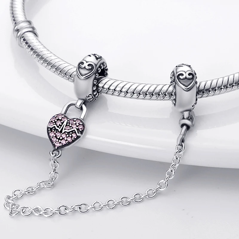 925 Sterling Silber Zirkon Pfirsichherz Ewiger Schmetterling Sicherheitskette Passend für Original-Armband DIY Schmuck-Befestigungs-Charm 2026 – Detail 22