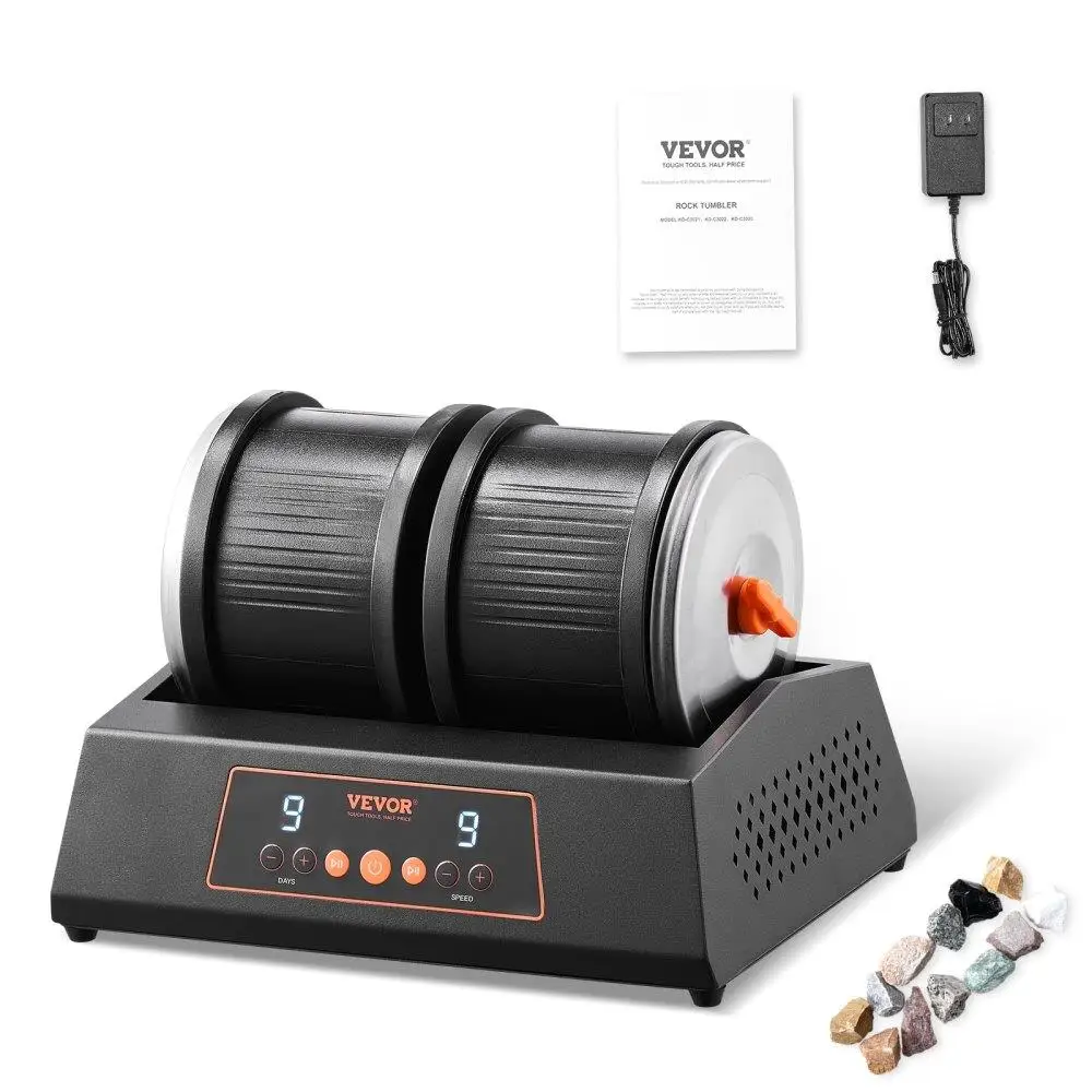 

High Capacity 8lbs Rock Tumbler Polishing Machine 9 Speed Timer Dual Barrel Kit for Jewelry Making