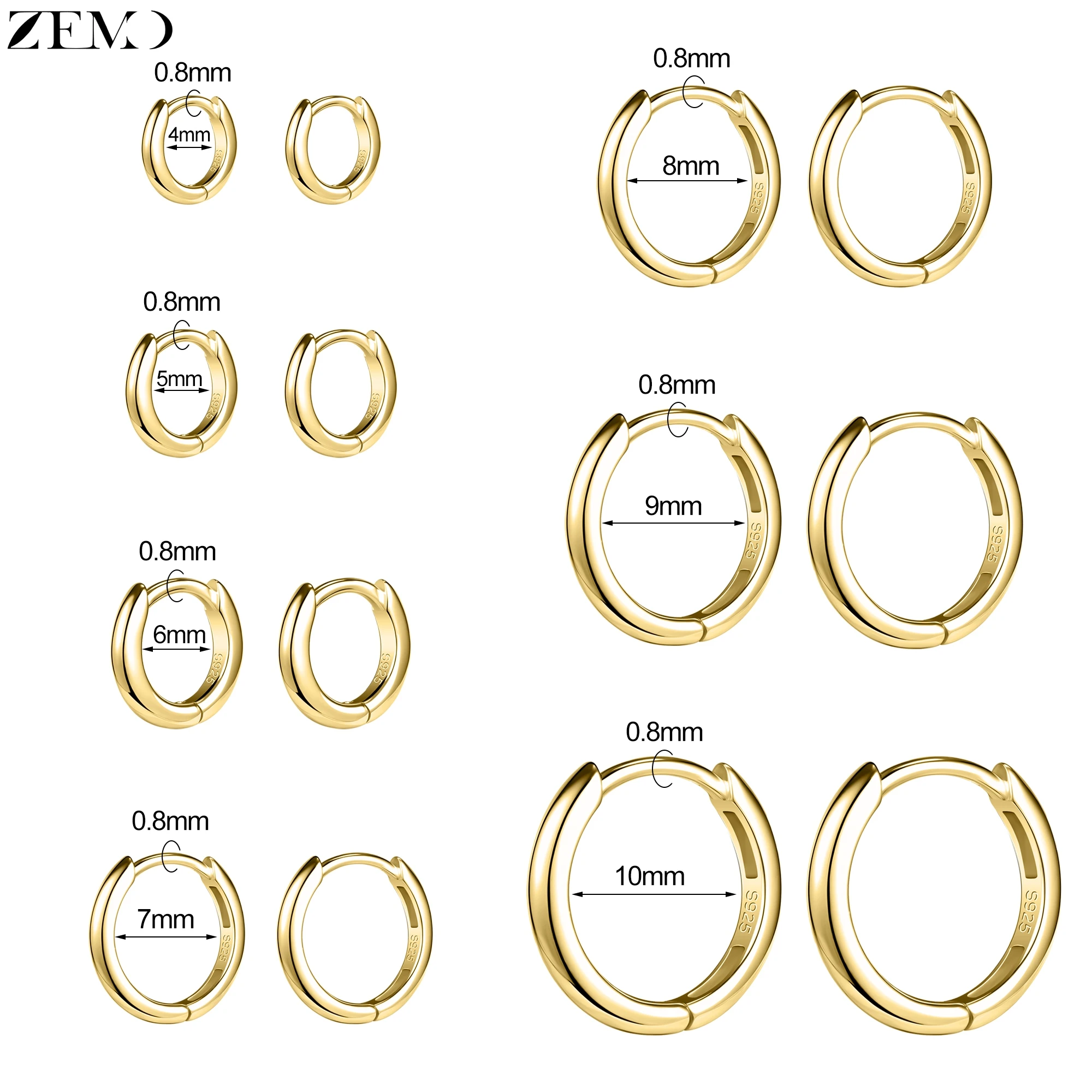 ZEMO 1 PC 20G 925 Sterling Silver Hoop Earrings Women Men 2 Colors Ear Cartilage Conch Helix Piercing Jewelry 4/5/6/7/8/9/10MM