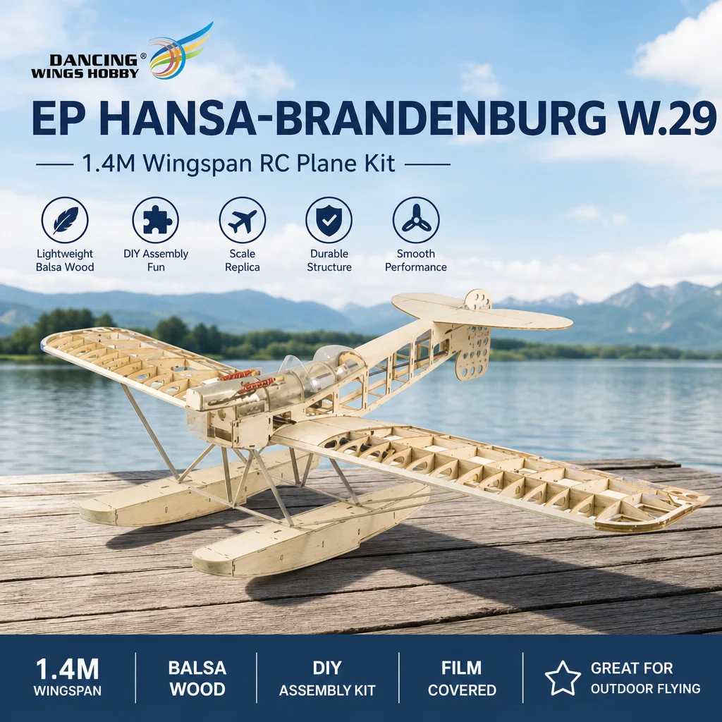 DW Hobby S26 Hansa-Brandenburg W.29 1.4M Balsa Kit – 55in WWI Seaplane Laser Cut Wood RC Plane
