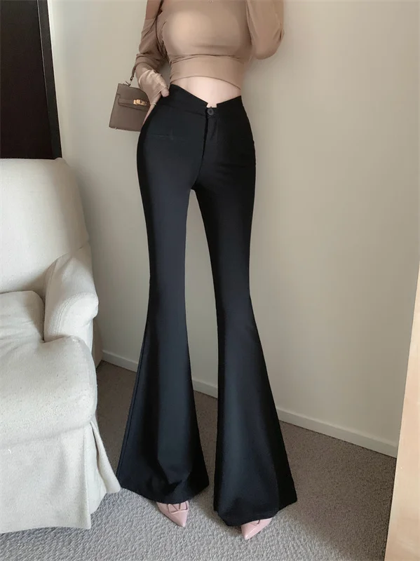 

Повседневные расклешенные брюки с высокой талией и драпировкой, двухслойные широкие брюки с талией, корейские облегающие длинные брюки для женщин