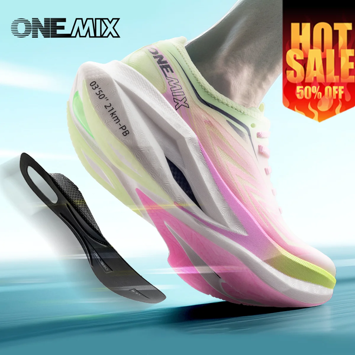 ONEMIX Running Shoes Men Women Sneakers Full Palm Carbon Board Professional Shock Absorbing Breathable Elastic Sports Shoe