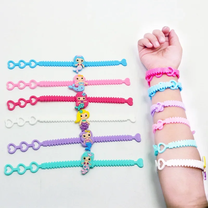 10PCS Mermaid Party Favors Little Gifts for Kids Girls Cartoon PVC Mermaid Bracelet Wristband Baby Birthday Party Decorations