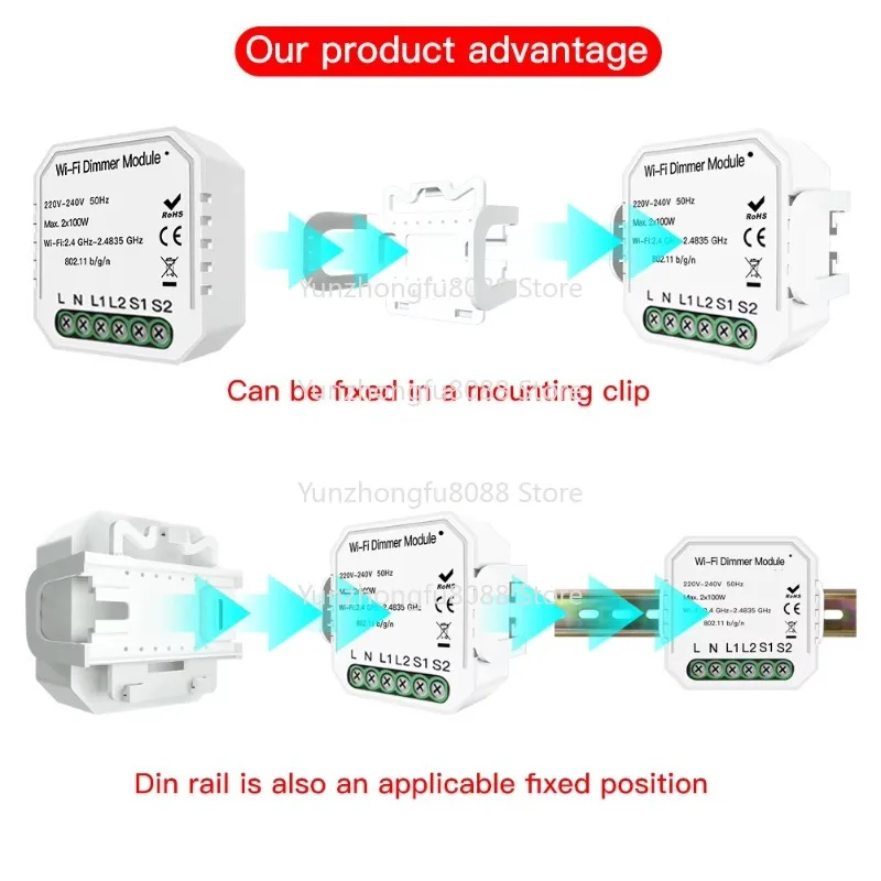 10A Smart Dimmable Light Switch for LED Lamps – 2-Way, 2 Gang, 110V/120V/220V/230V, Compatible with Smart Home Systems
