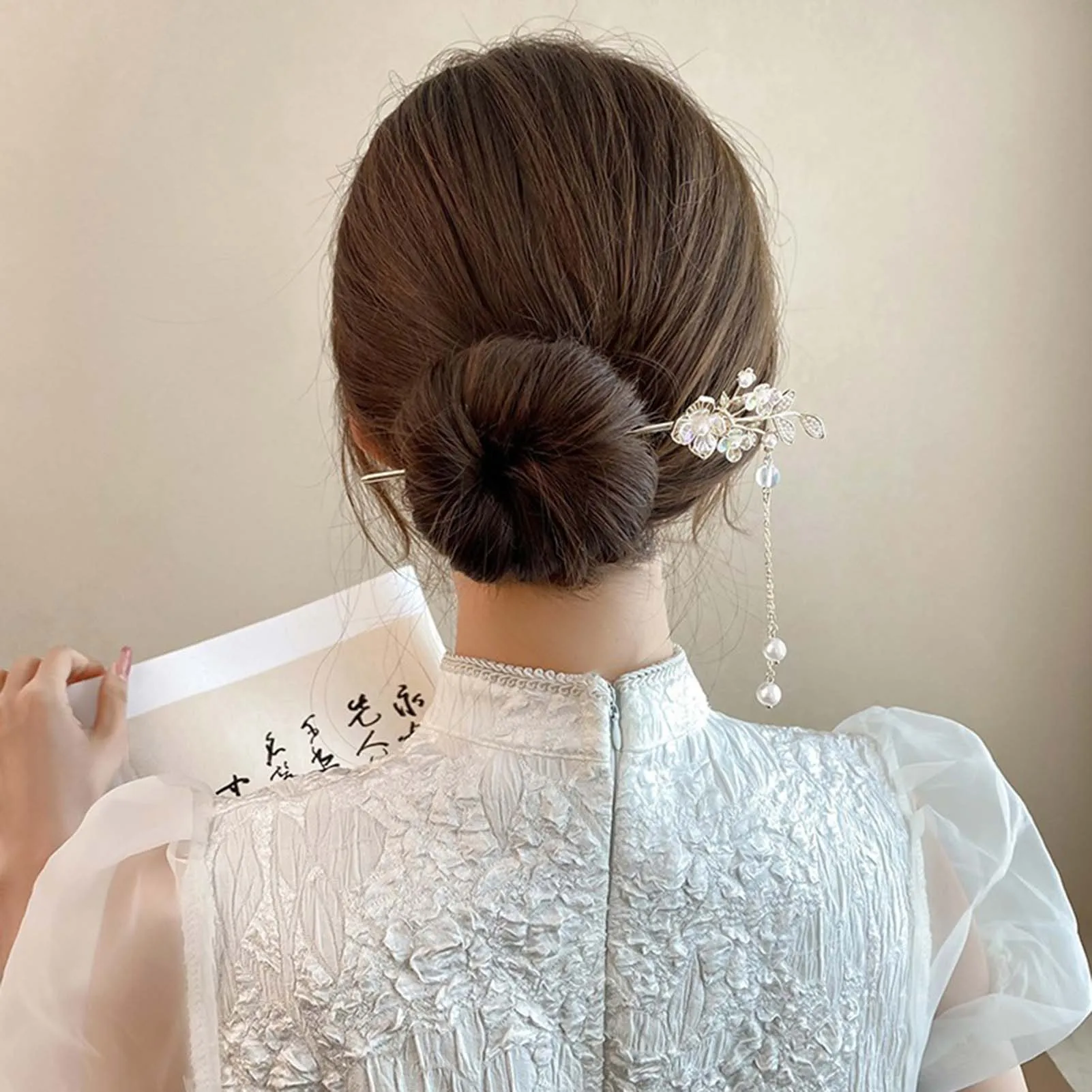 Vintage Pearl Hair Stick Chignon Hairpin For Women Long Tassel Floral Hair Clasp Chopstick Chinese Cheongsam Hair Bun Jewelry