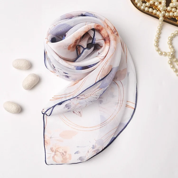 Enianechu 100% Silk Luxury Brand Scarves Ladies Autumn Orange Gradient Print Square Scarf Head & Neck Scarf for Women Accessory
