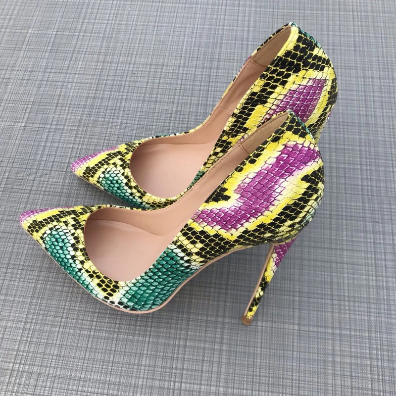 

Зеленые туфли на высоком каблуке 12 см, женская обувь на шпильке со змеиным принтом, туфли-лодочки, вечерние свадебные туфли на мелком каблуке, большие размеры QP048 ROVICIYA