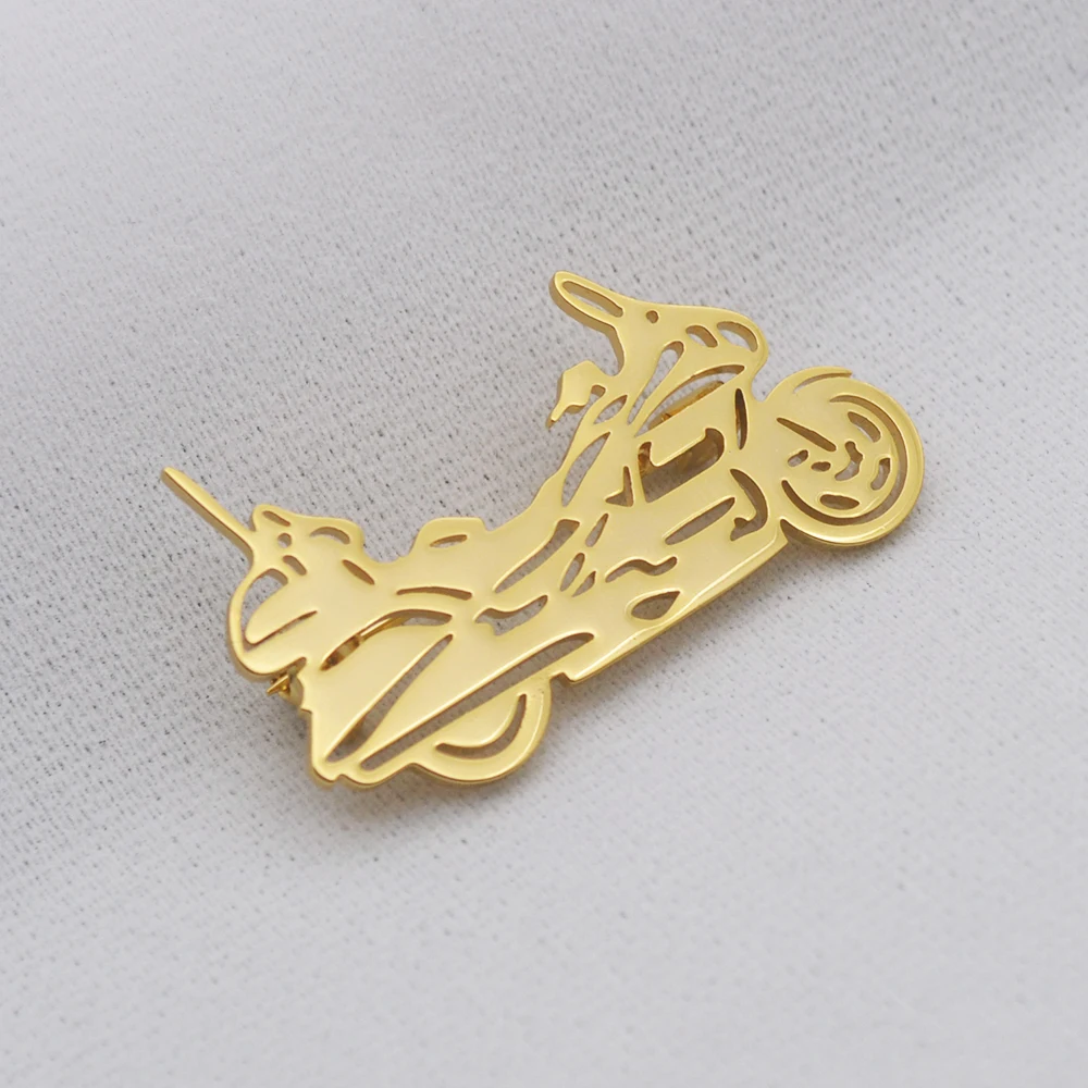 Men's Lapel Brooch Motorcycle Shape Fashion Brooch Steel Color Gold black Stainless Steel Wedding Jewel Birthday Gift for Friend