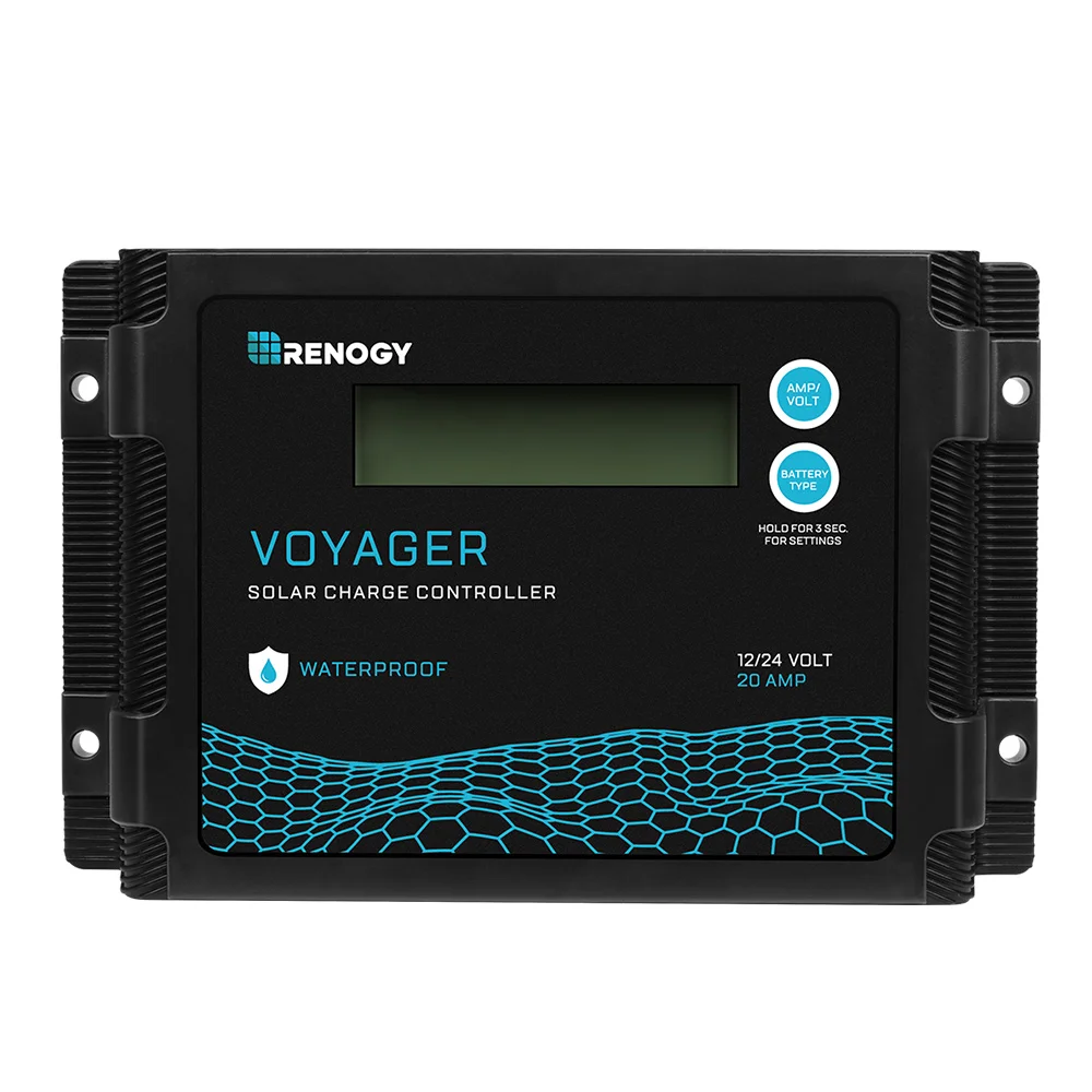Renogy Voyager 20A 12V/24V PWM Controlador de carga solar impermeable con pantalla LCD para AGM, gel, inundación y batería de litio