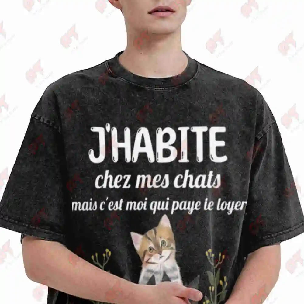 I Live With My Cats But I Pay The Rent Vintage Washed Tee Pure Cotton T-Shirt